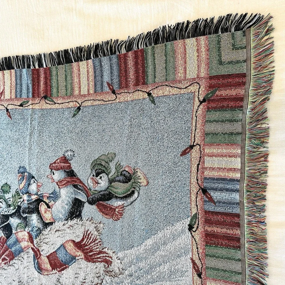 Tapestry Throw Blanket Christmas Polar Bear Sled Penguins 51